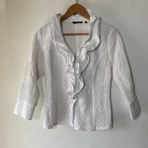 Samuel Dong‎ S Cotton Textured Wired Ruffle Blouse Jacket Office Siren Coquette